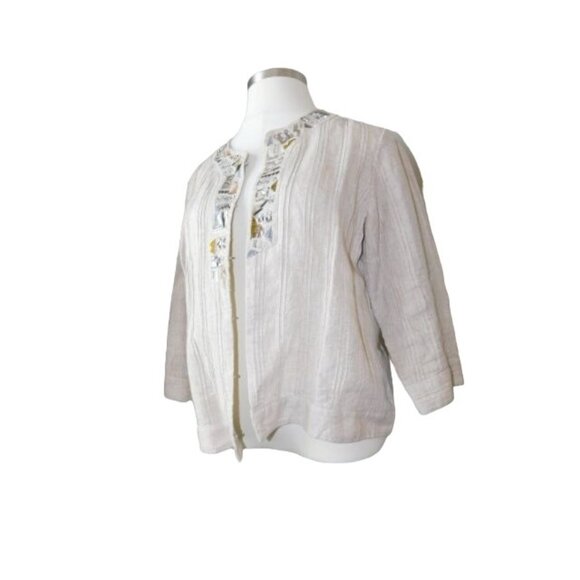 Chico's Size XL (3) Jeweled embroidered Pleated Metallic Finish Jacket Blazer - Picture 1 of 2